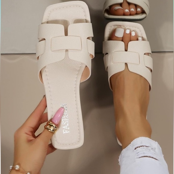 NEW Cream Croc-Embossed Square‎ Toe Mule Sandals | EU 43 / US 10.5 | Old Money - Picture 2 of 6